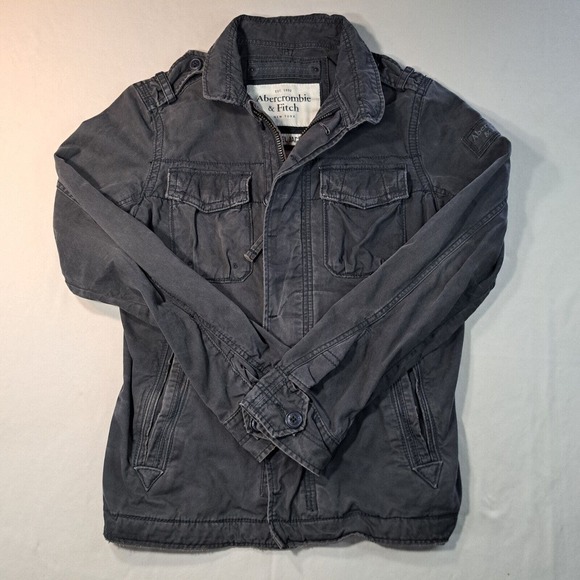 Abercrombie & Fitch Sentinel Military Cargo Jacket Black Faded Distressed Small - Picture 1 of 8